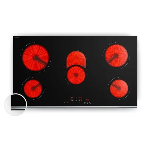 Klarstein Verosteel Vitroceramica 91 cm - Placa Vitrocerámica 5 Zonas, 8400 W, Control Táctil, Temporizador & Bloqueo Infantil, Superficie Fácil de Limpiar, Diseño Minimalista Encastrable