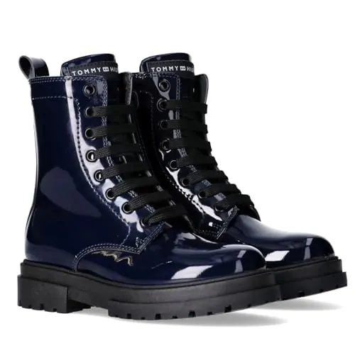 Tommy Hilfiger, Botín cierre con cremallera y cordones para niñas, Kessy, Blu, 30