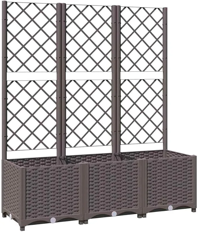 vidaXL Jardinera con Enrejado Macetero Soporte Caja Plantador Flores Plantas Jardín Patio Terraza Balcón Decoración PP Marrón 120x40x136 cm
