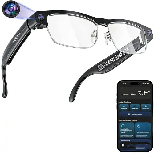 Gafas Inteligentes con Cámara AI 1080P HD, Gafas con Cámara para Video Foto Traducción de Voz, Lentes Fotocromáticas Luz Azul, Batería 270mAh IP65 Impermeable para Outdoor Ciclismo Senderismo Viajes