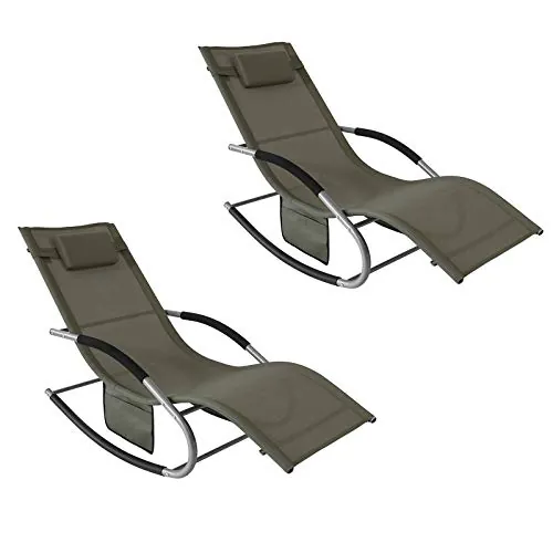 SoBuy Set de 2 Tumbonas de Jardín Reclinables – Sillas Ergonómicas de Exterior con Almohada y Bolsillos Laterales, Tejido Transpirable, 150 kg, para Playa, Terraza, Camping y Piscina OGS28-BRx2