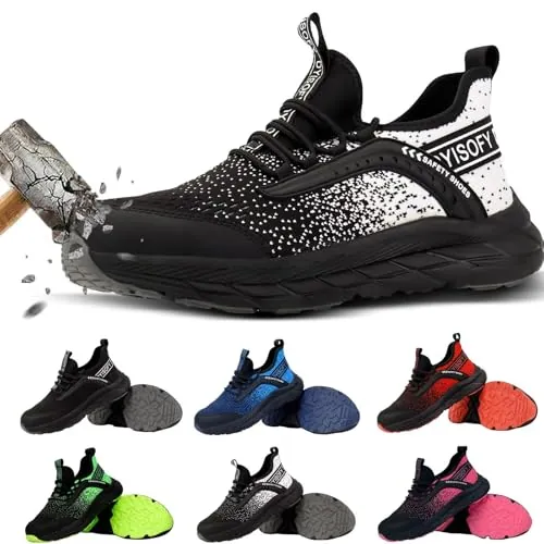 DYISOFY Zapatos Seguridad Hombre Mujer Ligeros Zapatillas Trabajo, Blanco, 42