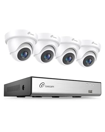 Loocam 1080P Kit de Cámara de Videovigilancia, 8CH H.265+ DVR | 4x2MP 1920TVL Cámaras de Seguridad Interior/Exterior, Visión Nocturna, Acceso Remoto, SIN Disco Duro