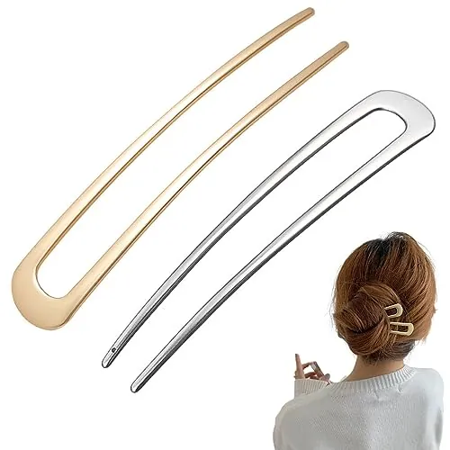 2 Piezas Horquillas En Forma De U, Estilo Francés, Estilo Vintage, De Metal, Para El Pelo, Para Moño, Accesorios Para El Cabello, Para Mujeres, Niñas, Dama (Oro, Plata)