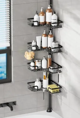 KEGII Estantería Baño Telescópica 4 Estantes, Estanteria Ducha Plata