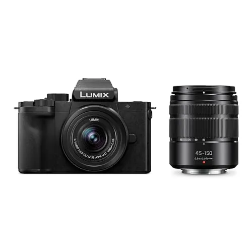 Panasonic Lumix DC-G100DWEGK Cámara Micro Cuatro Tercios sin Espejo con Lentes Lumix G Vario 12-32 mm F3.5-5.6 y 45-150 mm F4-5.6, 20,3 MP, Vídeo 4K 30p y FHD 60, Monitor Ángulo Libre, USB-C, Negro