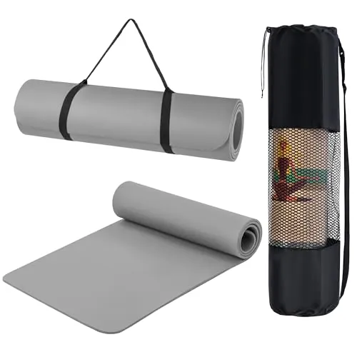 T-LOVENDO.ES Esterilla de Yoga Antideslizante con Funda y Correa | Colchoneta de EVA Alta Densidad para Pilates Fitness Estiramientos y Meditación | 183x61cm Gruesa, Ligera, Reforzada | (Gris)