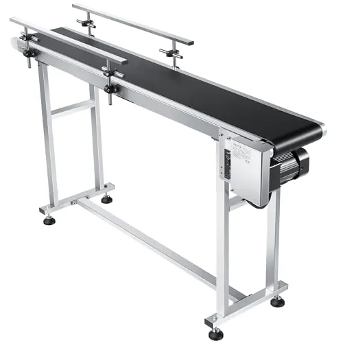 VEVOR Transportador de Correa Motorizado 1498,6x198,1 mm Transportador Acero Inoxidable Cinta Transportadora de PVC Antiestática Barandilla Doble para Aplicación de Codificación por Inyección de Tinta