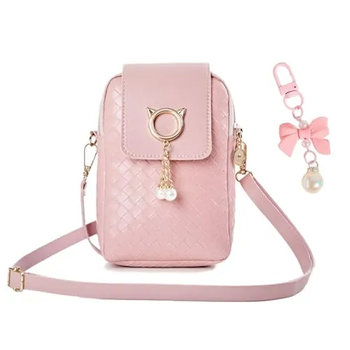 CWPFVQA Bolso de Hombro Rosa Con Colgante de Lazo - Mini Bolso de Moda Ajustable Para Niñas