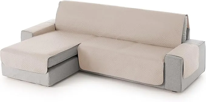textil-home Funda Sofá Chaise Long Adele, Protector Cubre Chaise Longue Acolchado Universal Brazo Izquierdo 240cm. Color Beige, Protección contra Manchas y Desgaste.