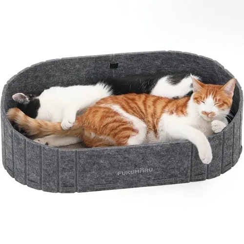 FUKUMARU Rascador para Gatos – Cartón para rascar de 61 cm en Forma de sofá, Cama Reversible para Gatos, Almohadillas de rascar Redondas de Fieltro y cartón, Color Gris Oscuro.