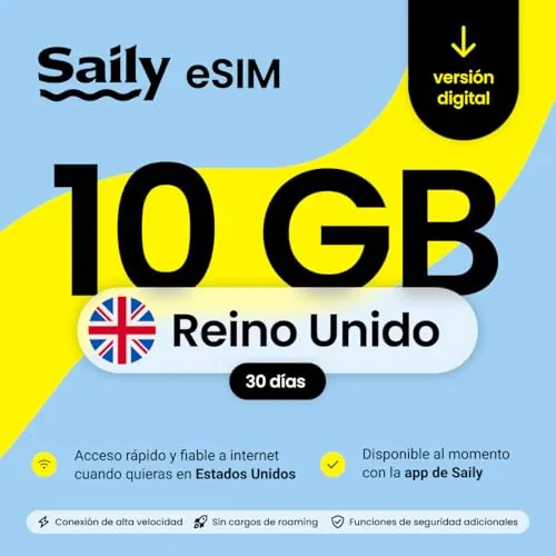 Plan de datos eSIM de Saily para el Reino Unido, 10 GB/30 días, funciones de seguridad, código digital │ Reino Unido