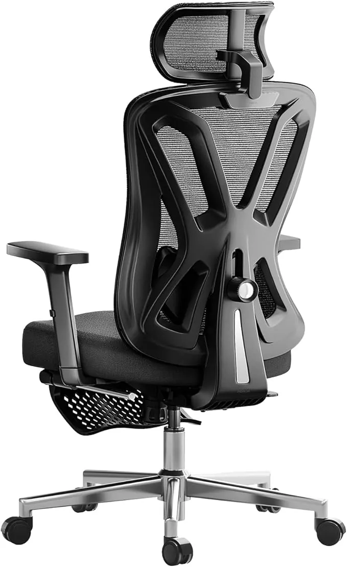 Hbada P5 Silla de Oficina ergonómica con Soporte Lumbar Ajustable, cojín elástico Transpirable, reposabrazos Ajustables y reposacabezas, Reposapiés Integrado, Negro