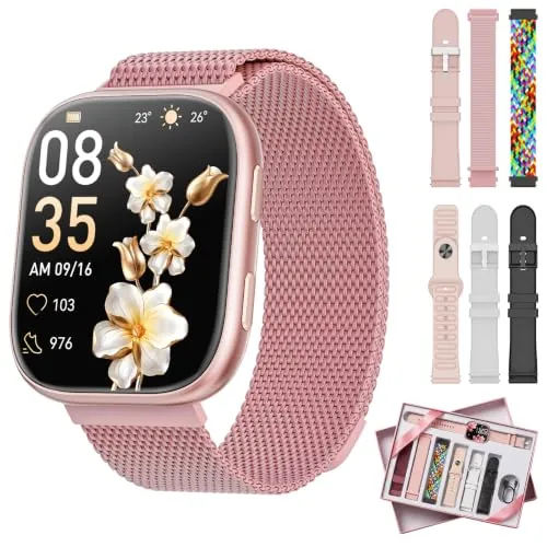 Mingtawn Reloj Inteligente Mujer con 7 Correas, 1.83" Smartwatch con Bluetooth Llamada, 100+ Modos Deportivos, Monitor Pulsometro/SpO2/Sueño, Relojes Inteligentes para Android iOS