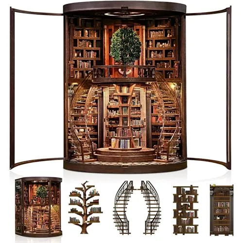 CRIOLPO Book Nook Kit para Adultos, Puzzle 3D de Madera con Luz LED | Modelo de arquitectura y decoración artística. Regalo de maqueta bricolaje y coleccionismo para adultos
