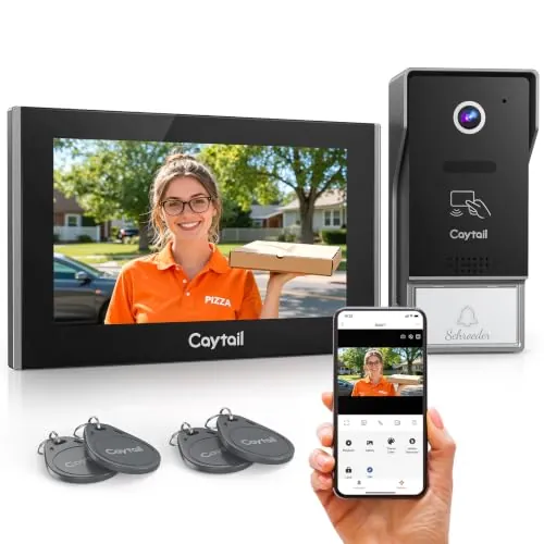 Caytail Videoportero WiFi 2 Hilos, 7" IPS Touchscreen, WiFi6 Dualband, 1080P HD Timbre Video Sistema Intercomunicador, Detección Humana, Tuya App, RFID, Apertura Remota, IP65
