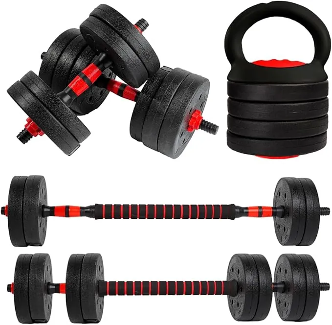 unycos - Mancuernas Ajustables【Discos de Cemento | 10-40 kg】con Barra Recta de Conexión | Pesas Ergonómicas para Hombres y Mujeres, Gimnasio en Casa, Fitness (Red/Orange Transformer)