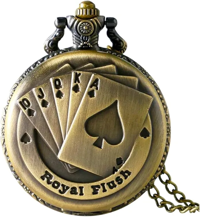 Reloj de Bolsillo Vintage,Hombre con Cadena,Cuarzo con Caja de Regalo,Reloj de Bolsillo de póquer Vintage para Hombre