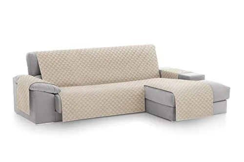 Textilhome CubreSofá Chaise Longue Malu, Protector para Sofás Acolchado Brazo Derecho, Tamaño 240cm. Color Marfil (Visto DE Frente), Ideal para Mascotas, Arañazos.