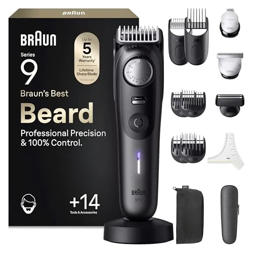 Braun Recortadora de Barba Series 9 BT9565, Titanio - Barbero Recargable Resistente al Agua, +14 Accesorios para Barba, 180 Min de Autonomía, 52 Longitudes, Lámina Ultra Afilada