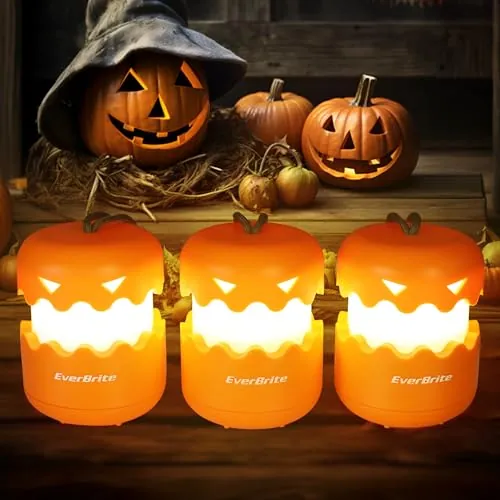 EverBrite Juego de 3 Faroles de Calabaza para Halloween