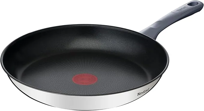 Tefal Daily Cook - Sartén de 28 cm, Apto inducción, antiadherente, revestimiento titanio, Thermo-signal, apto lavavajillas y horno, acero inoxidable