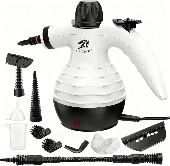 MLMLANT Limpiador de vapor, Limpiador a vapor multifuncional portátil con bloqueo de seguridad y juego de accesorios de 10 piezas, adecuado para alfombras, sofás, muebles tapizados, colchones