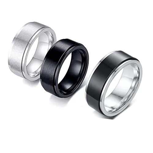 Colrid 3 Piezas Anillos Hombre, Anillos Hombre Acero Inoxidable, Giratorio Hombre Anillos de Acero, Anillos Cadena Negro Vintage Juego de Anillos Giratorios Anillos Gótico Punk Promesa de Boda Anillo