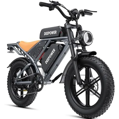 DEEPOWER QS7 Bicicleta Eléctrica, Batería Extraíble 48V 60Ah/35Ah/20Ah, Autonomía 110-250KM, Motor con Par 120N·m, Neumáticos Anchos 20'' x 4.0, 7 Velocidades, Suspensión Hidráulica Completa