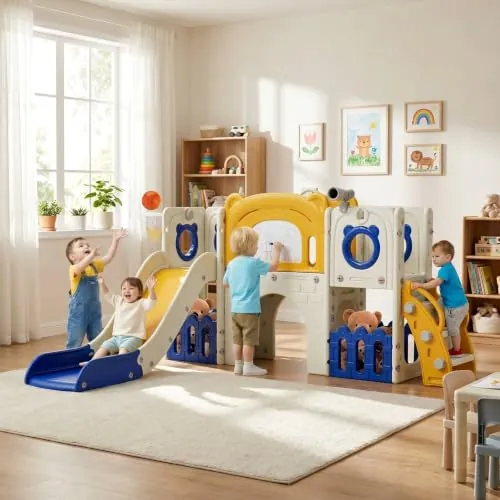 MAMIZO 10 en 1 Tobogán Infantil, Tobogán para Niños, Azul Amarillo