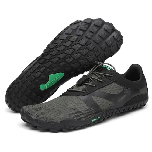 SAGUARO Mujer Hombre Barefoot Zapatillas Minimalistas Zapatillas de Trail Running Antideslizante Calzado Barefoot para Fitness Trekking Gym Verde Oscuro,Gr.40