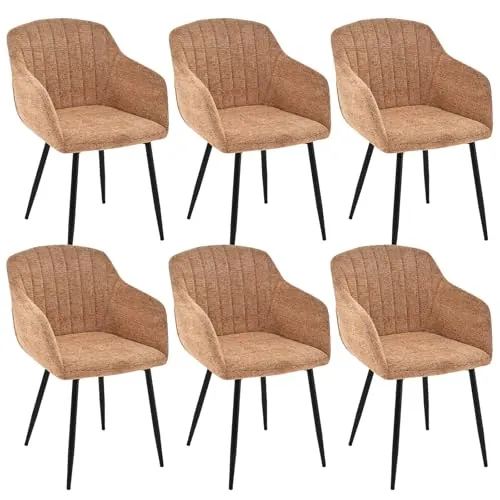 Goeurvant Pack de 6 Sillas de Comedor con Reposabrazos, Sillas Tapizadas de Chenilla con Patas Metálicas, Modernas Sillón para Salón y Cocina, Naranja