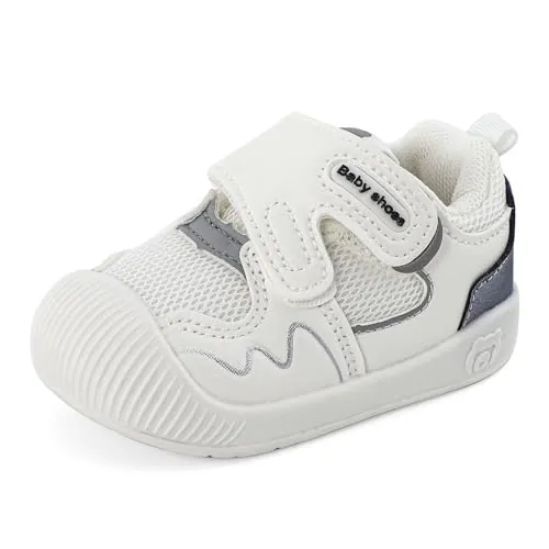 LACOFIA Zapatos Primeros Pasos Bebé Niños Calzado Respetuoso Bebé Zapatillas Deporte con Suela Goma Antideslizante Bebé Blanco/Negro 20 EU(CN 18)
