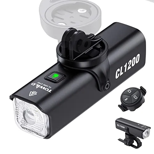 TOWILD Luz De Bicicleta 1200 Lúmenes Linterna Frontal De Bicicleta Recargable por USB De 5000 mAh, IPX6 Impermeable Linterna de para Ciclismo Carretera Montaña MTB