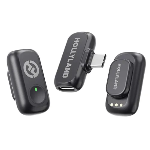 Hollyland Lark A1 Mini Duo - Mini micrófono inalámbrico para iPhone 15/16 y Android (2 TX + USB-C RX), micrófono magnético para Youtube, TikTok, podcasts y Vlogs (Negro, sin Estuche de Carga)
