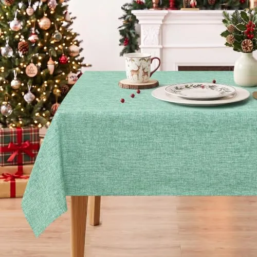 DWCN Mantel de Verde Oscuro con Aspecto de Lino, Antimanchas Lavable, Impermeable, para Comedor, jardín, Fiesta, Bodas o hogar, 110 x 140 cm, Navidad