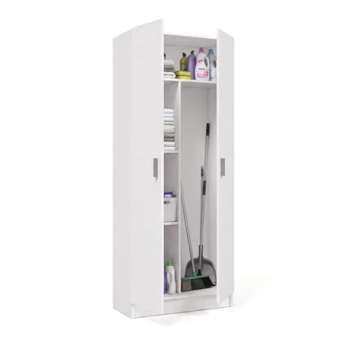 duehome | Armario Multiusos, Escobero, 2 Puertas, Modelo Multi Useful, Acabado en Color Blanco Artik, Medidas: 73 cm (Ancho) x180 cm (Alto) x 37 cm (Fondo)
