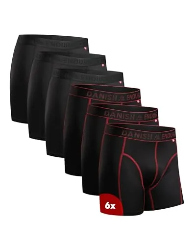 DANISH ENDURANCE Calzoncillos Boxer Deportivos, 6 Pack MC (3xNegro, 3xNegro/Rojo Seams) M