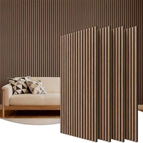 TONOR 4 Pack Paneles Acústicos de Chapa de Madera, 120 x 60 - 2.88㎡, Panel para Pared, Aislante Acustico Decorativa en 3D, Espuma Insonorizantes para el Salón, el Despacho, la Encimera, Nogal
