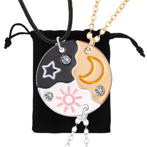 VURYAPI 3 Piezas Conjunto de Collares de Amistad Colgantes para Mejores Amigas - Regalo de Cumpleaños Ideal para 3 Niñas. ¡Expresa tu amistad con estilo con este BFF Collar(Plata Oro Negro)