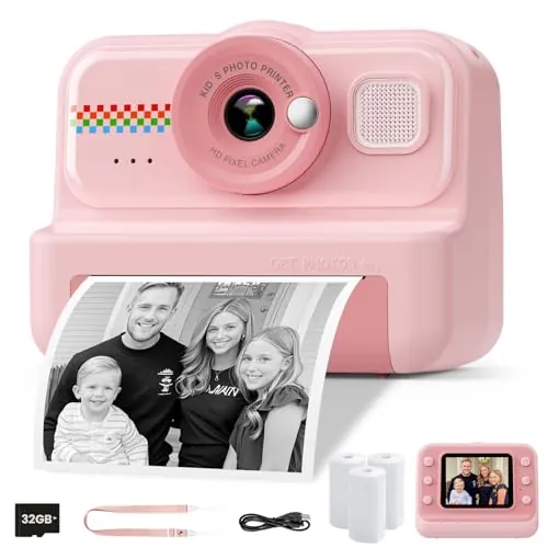 HiMont Camara Fotos Infantil Instantanea, HD/1080P Cámara Instantánea para Niños con Tarjeta de 32G y Papel de Impresión, Camara Fotos Infantil Divertidos Regalos de Juguete para Niños de 3 a 12 Años