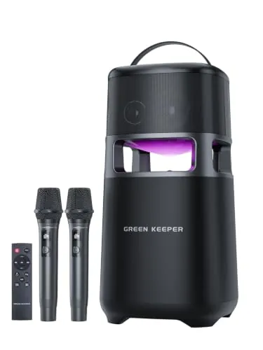 GREEN KEEPER GKS61 Máquina de Karaoke con 2 Micrófonos Inalámbricos, Altavoz Karaoke Bluetooth Potente 100W RMS, Subwoofer 6,5", Sonido 2.1, Altavoz Bluetooth con Micrófono para Fiestas y Hogar