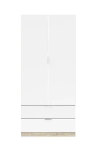Habitdesign Armario de 2 Puertas y 2 cajones, 81x180x 52 (AnchoxAltoxFondo - Cm), Color Blanco Artik y Roble Canadian