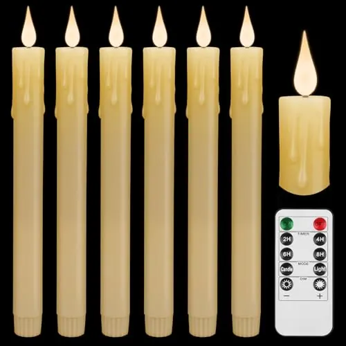 Trulloyoo Velas LED sin llama con temporizador, llama eléctrica parpadeante, velas LED con mando a distancia, 6 unidades recargables para decoración de habitaciones, fiestas, bodas, decoración de