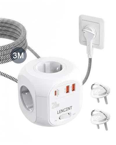 LENCENT Cubo Regleta Enchufe 3M con Carga Rápida PD20W