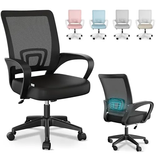 JUPPLIES Silla Escritorio Ergonomica - Silla Oficina con Apoyo Lumbar, Estructura de Plastico, Malla Transpirable, Ruedas Giratorias 360° Soporta hasta 110kg