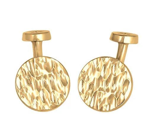 Kuzzoi Gemelos para hombre con diseño de moneda en aspecto martillado, plata de ley 925 chapada en oro, gemelos para camisa, elegantes regalos para hombres para bodas y cumpleaños, Plata de ley 925