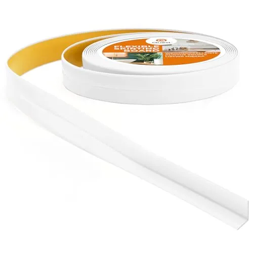 Quest Rodapié Flexible PVC 10x10 mm Autoadhesivo - Blanco, 5 m | Zócalo blando resistente a la abrasión, sella bañeras, encimeras y ventanas, sin mantenimiento y fácil de limpiar