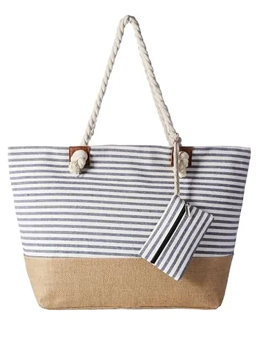 DonDon Bolso de playa grande impermeable con cremallera Rayas azul oscuro
