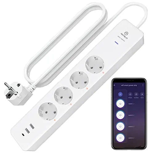 ANTELA Regleta Inteligente WiFi 3,680W 4 Enchufes/Tomas + 2 USB A+1 USB C con Carga Rápida, Monitoreo de Consumo, Compatible con Alexa y Google Home, Wifi 2,4 Ghz
